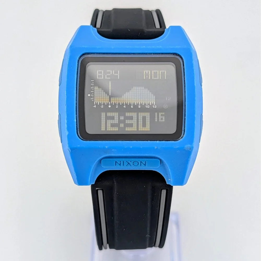 Nixon The Lodown Digital Tide Watch Blue 41mm Surf Aftermarket Rubber Strap